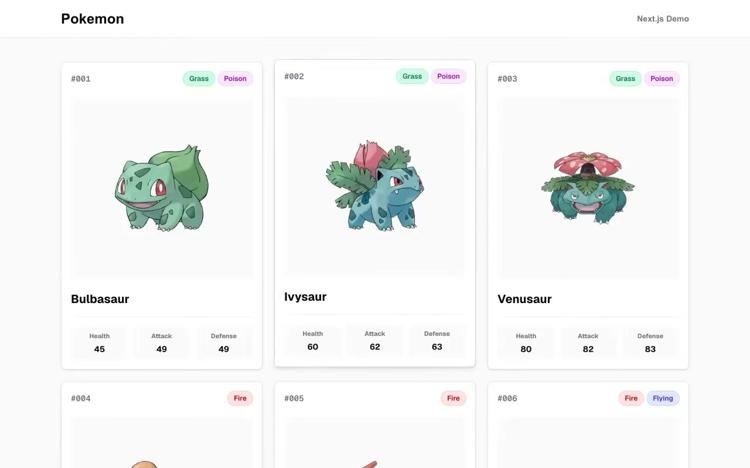 A Pokemon gallery used to demonstrate page transitions in Next.js